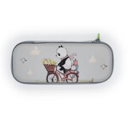 Пенал на молнии Панда на велосипеде, цвет серый