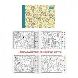 Альбом для рисования Ежики в цветах, 16 листов + 4 листа раскрасок по номерам