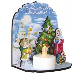 Рождественский сувенир Дети елку наряжали, с подсветкой, 9,5х6,4х10,5 см